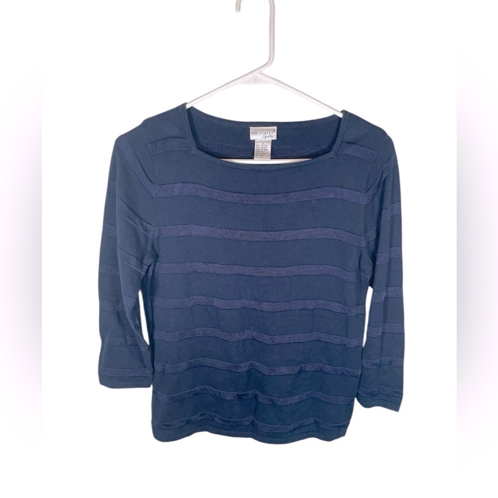 Kim Rogers Sognature Navy Blue Striped Women's Sweater